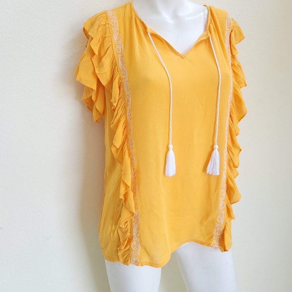 A.n.a yellow ruffle top  